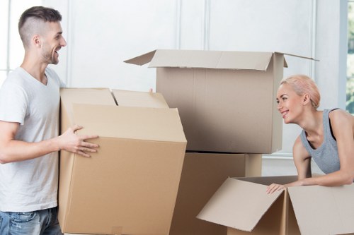 Labelled moving boxes and unpacking setup for a Hammersmith relocation